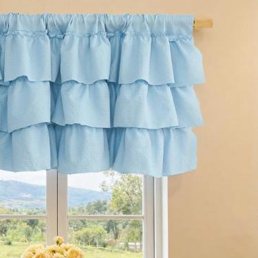 Imagem de LumiLoom Cortina de saia com babados semitransparente para cozinha, 1 painel, meia janela, para sala de estar, quarto, café, janela pequena, 152 x 45,7 cm - azul