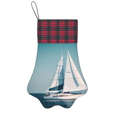 Imagem de SKKNT Impressão de paisagem de barco à vela meias de Natal animais de estimação decoração de natal cães gatos árvore decoração doce presente conveniente