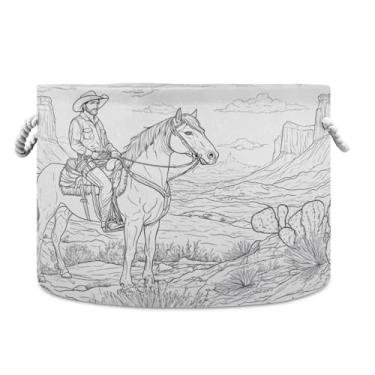 Imagem de JUZIHAI Cesto de armazenamento grande caubói, cesto de roupa suja dobrável à prova d'água com alças de corda de algodão para organização doméstica no quarto, banheiro e carro