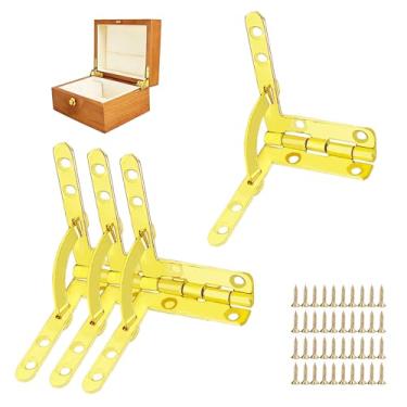 Imagem de 4 peças pequenas dobradiças de latão para caixa de madeira, ferragens de dobradiça de caixa de joias de 90 graus, dobradiças douradas antigas para caixa de charutos, caixa de vinho, montagem de móveis