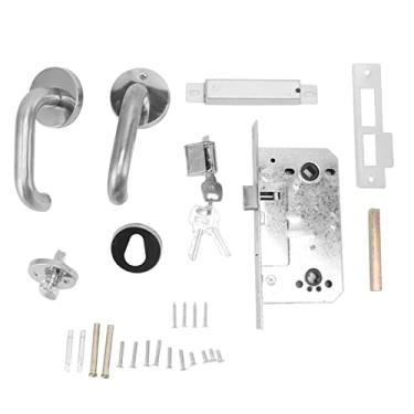 Imagem de QANYEGN Maçaneta da porta com classificação de fogo de aço inoxidável, fechadura da maçaneta da porta de passagem de segurança, maçaneta da porta corta-fogo de saída de emergência