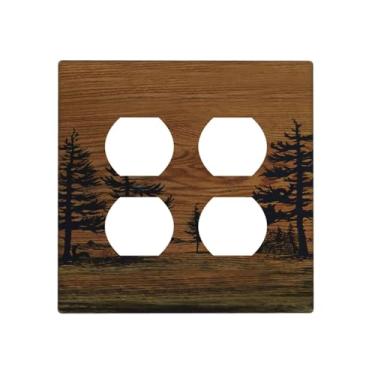 Imagem de Vghoko Capas decorativas de placa de interruptor rústica para casa de fazenda, placa marrom de pinheiro, grão de madeira, 2 capas de saída de gangue, placa de cobertura de interruptor de luz dupla