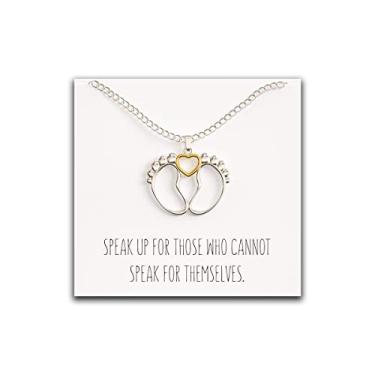 Imagem de Happy Kisses Colar de pés de bebê com coração - pingente fofo com cartão de mensagem Pro Life - acabamento dourado e prata, 18", Metal