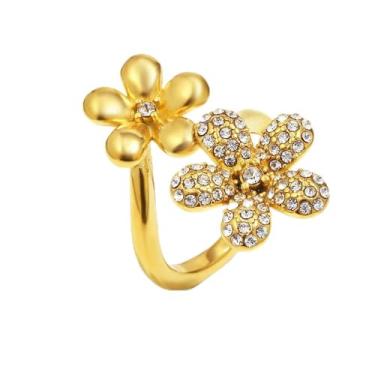 Imagem de Lindo anel de declaração de flor de cristal para mulheres de aço inoxidável com strass, flores, floral, casamento, noivado, compromisso, ajuste confortável, aliança delicada, joia de coquetel para mãe