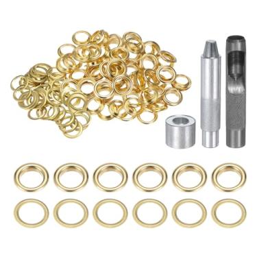 Imagem de HARFINGTON Kit de ferramentas de ilhós de 100 peças, conjunto de ilhós de cobre de 14 mm com furador oco, ferramentas de fixação de ilhós para roupas cinto de tecido de couro, tom dourado