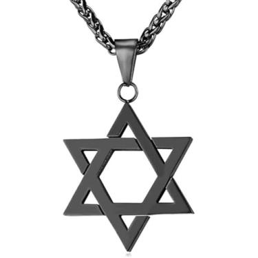 Imagem de YILUOCD Colar de estrela de Davi de aço inoxidável para homens e mulheres, pingente hexagonal de estrela de seis pontas, joia judaica religiosa delicada (preto), Middle, Aço inoxidável, Sem Pedra