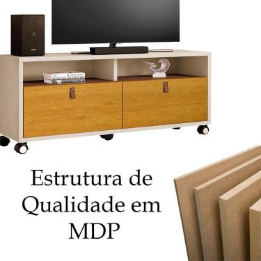 Imagem de Rack Bancada Para Tv De Até 55 2 Gavetas Paris Off White/naturale