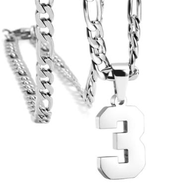 Imagem de HIJONES Colar esportivo masculino de aço inoxidável com corrente grossa com pingente de equipe de basquete e futebol, número 3