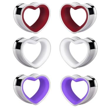 Imagem de DOEARKO 6 peças de alargadores de orelha em forma de coração de aço inoxidável oco duplo alargado alargador alargador túneis piercing corporal joia para mulheres homens 8 mm-19 mm, 12mm(1/2"), Aço
