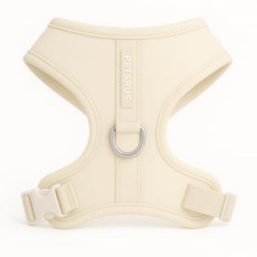 Imagem de Peitoral para cães marfim off-white design de couro neoprene esportivo pequeno, médio grande, sem puxão, refletivo, respirável, leve (P: pescoço = 34-44 cm/peito = 40-53 cm)