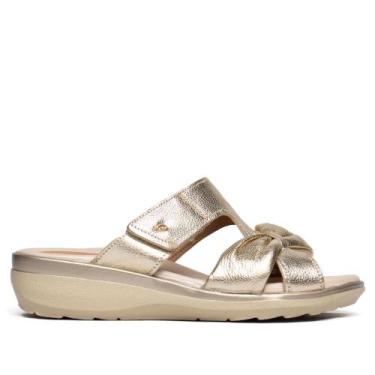 Imagem de Tamanco Feminino Pegada Couro Super Soft Laço Dourado, Dourado, 35