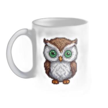 Imagem de Caneca Xícara de Café Porcelana 300ml Coruja-de-Pixel Verde