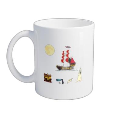 Imagem de Caneca Xícara de Café Porcelana 300ml Design Navio Pirata com Canhão