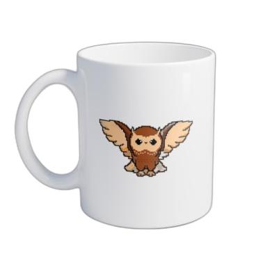 Imagem de Caneca Xícara de Café Porcelana 300ml Com Desenho Coruja Pixelizada