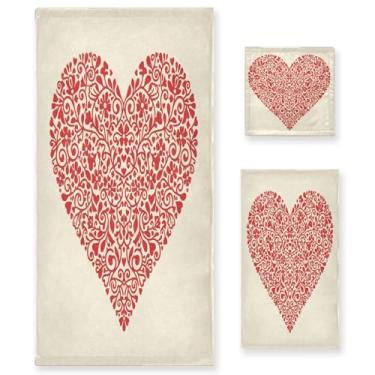 Imagem de Wassud Conjunto de 3 toalhas de banho com design de coração dos namorados, toalhas super macias e absorventes para banheiro, toalhas de banho de secagem rápida, toalha de banho para academia, spa