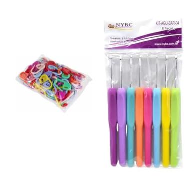 Imagem de Kit Agulhas de Crochê 8 Tamanhos Cabo Emborrachado + 100 Marcadores de Ponto Cadeado Newz com Estojo | Tricô Amigurumi Artesanato