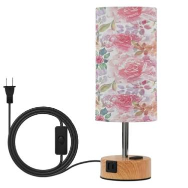 Imagem de Wassud Abajur de mesa de cabeceira de toque floral em aquarela com 3 temperaturas de cor, luminária de mesa moderna com forro de sombra que cuida dos olhos para sala de estar, quarto, escritório