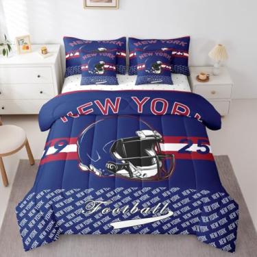 Imagem de Feelyou Jogo de edredom de futebol americano com 7 peças, tamanho king, Nova York, para crianças, meninos, meninas, futebol americano, cidade, decoração de quarto de jogos, microfibra macia e leve