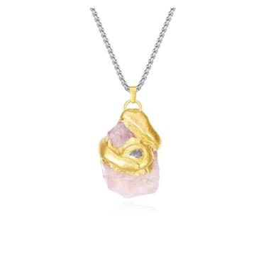 Imagem de Fuzilai.CJ - Colar com pingente de cristal natural – ametista, quartzo rosa ou pedra de quartzo verde em cordão de couro vegano ajustável, caixa de presente de joias de pedra preciosa crua para