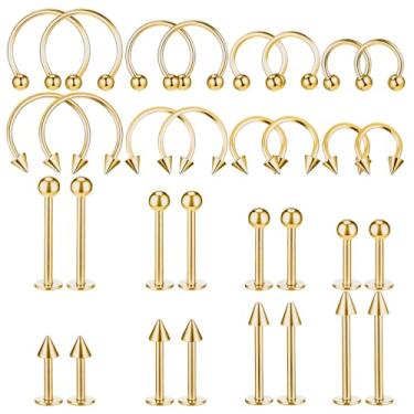 Imagem de YBEATY 64 peças de joias para lábios, anéis labiais, labret vertical, medusa, mordida de cobra, brinco de hélice, brinco de hélice, daith, tragus, cartilagem, tachas de aço, para mulheres e homens