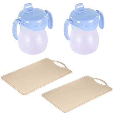 Imagem de Conjunto de 2 Tábua Bege Plástica de Corte para Alimentos + 2 Copo Infantil Atóxico de Plástico Azul 310ml