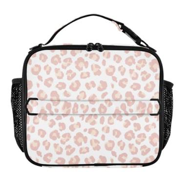 Imagem de Lancheira rosa pastel com manchas de leopardo branca para mulheres, meninas, lancheira com alça de ombro, masculina, infantil, lancheira para trabalho, meninos, animal, floral, bolsa térmica