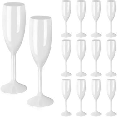 Imagem de Pacote com 10 taças de champanhe de acrílico para flauta de champanhe com fita de cetim, copos de champanhe inquebráveis reutilizáveis para despedida de solteira, chá de noiva (branco)