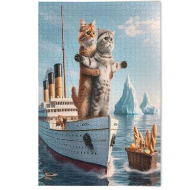 Imagem de Funny Cat Titanic Cute Jigsaw Puzzle Adult 1000 Pieces Scenery Animal Art Decor Difficult Jigsaw Puzzles Puzzle Funny, 1000 Pieces, 29.5" x 19.7"