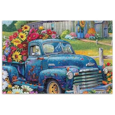 Imagem de Quebra-cabeça floral caminhão flores 1000 peças adultos engraçado jogo presentes mordaça presente animal floral