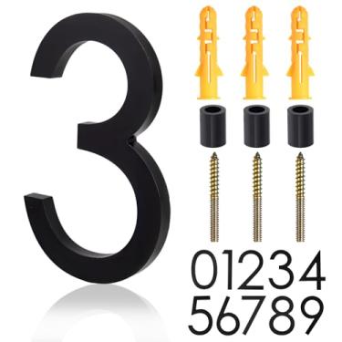 Imagem de GOLD DEER Casa flutuante de acrílico número 3 de 12 cm, números modernos semi-embutidos para uso externo, placa de endereço com acabamento fosco preto com kit de unhas para porta, caixa de correio