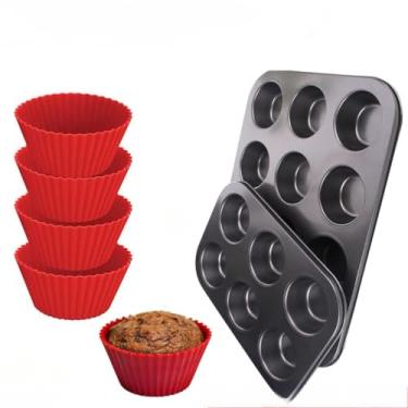 Imagem de Kit 12 ou 6 Forminhas de Silicone Não Gruda + Forma de Cupcake 12 ou 6 Cavidades Antiaderente Empada (6 Silicone + 6Cav,2)