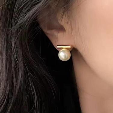 Imagem de Brincos Solitário Pérola Banho Ouro 4843 - Très Chic Joias