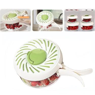 Imagem de Tigela de lavar frutas 3 em 1 com tampa e alça de filtro, cesta de drenagem multiuso de 1 litro, lavadora de frutas, recipiente de armazenamento para geladeira (verde)