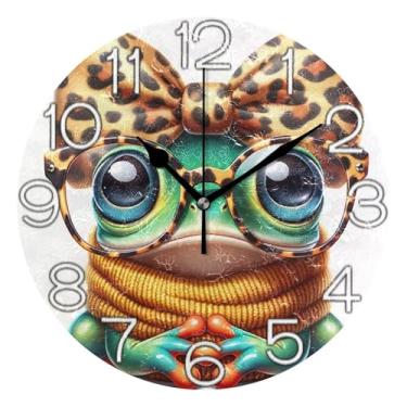 Imagem de GAIGEO Lindo relógio de parede analógico decorativo olhos de sapo relógio de cozinha bonito estético silencioso sem tique-taque, decoração de parede de casa de fazenda moderna, 25 cm, ponteiros pretos