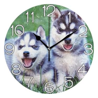 Imagem de GAIGEO Relógio de parede decorativo analógico, estético, silencioso, sem tique-taque, relógio de cozinha, sala de estar, decoração de parede, fofo, branco, preto, cachorrinho, 25 cm, ponteiros