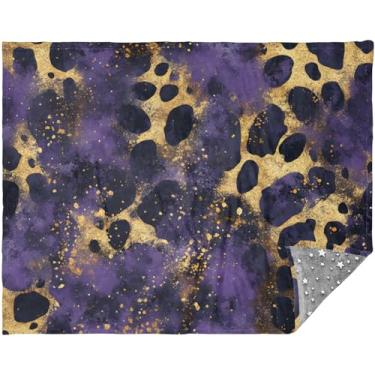 Imagem de Cobertor macio personalizado com glitter leopardo roxo dourado cobertor felpudo para mulheres cobertor sherpa cinza 177,8 cm x 139,7 cm