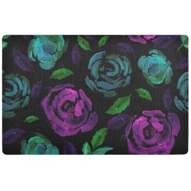 Imagem de TSENQUE Capacho personalizado de flores rosas aquarela Halloween fofo absorvente tapete lamacento grande, tapete de outono externo engraçado tapetes de porta externos antiderrapantes, 81 cm x 50 cm