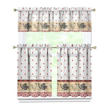 Imagem de Nojuikm Conjunto de 3 peças de cortinas e sanefas de cozinha de frango, decoração de janela pequena, design de cortinas sobre a pia para cozinha, quarto, lavanderia, decoração de casa 70 x 91 cm