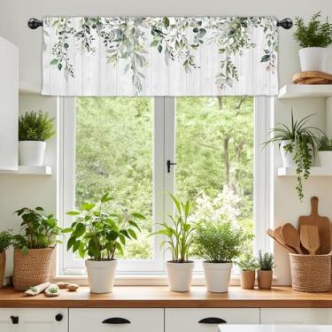 Imagem de DOTOOMA 137 x 45,7 cm vibrante verde folha de eucalipto tratamento de janela sanefa sanefa de madeira aquarela plantas florais folhas botanical topper cortinas decoração bolso varão feminino quarto