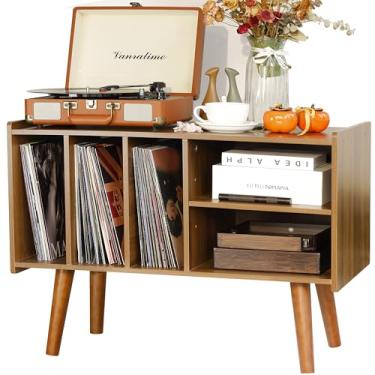 Imagem de Suporte para toca-discos com armazenamento de vinil comporta até 136 kg, grande armário de mesa para armazenamento de álbum com suporte de prateleira de exibição de vinil, suporte de toca-discos de