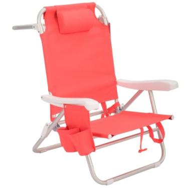 Imagem de Cadeira de Praia Mochila Dobrável Reclinável Alumínio Portátil Leve 5 Posições Camping(Coral)