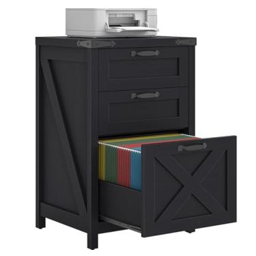 Imagem de Halitaa Arquivo pequeno com 3 gavetas, armário de arquivo vertical para casa de fazenda, tamanho A4, arquivos de madeira sob a mesa para escritório em casa, suporte de impressora, preto