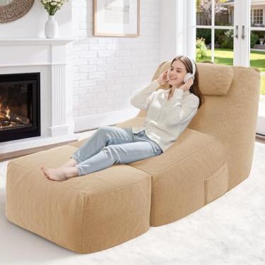 Imagem de HABUTWAY Cadeiras gigantes de pufe para adultos, espreguiçadeira grande com capa removível, poltrona grande com pufe e bolso de armazenamento, saco de feijão cheio de espuma de memória para sala de