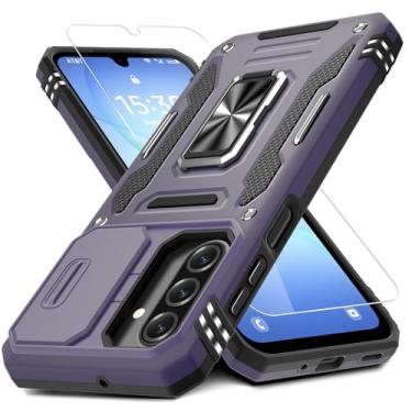 Imagem de DEERLAMN Capa para Samsung Galaxy A17 5G com protetor de tela, capa para Galaxy A26 com capa deslizante para câmera, anel giratório, suporte de grau militar, capa protetora à prova de choque - roxo