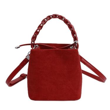 Imagem de Mini bolsa de camurça feminina Hobo de camurça sintética, bolsa de ombro despojada, bolsa vintage de tecido transversal, Vermelho