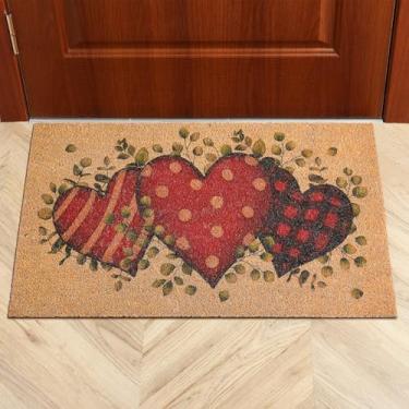 Imagem de Hallswl Tapete de porta de entrada antiderrapante para o dia dos namorados com coração e folhas de eucalipto vermelho amor amor e folhas de eucalipto tapete de entrada antiderrapante para decoração de