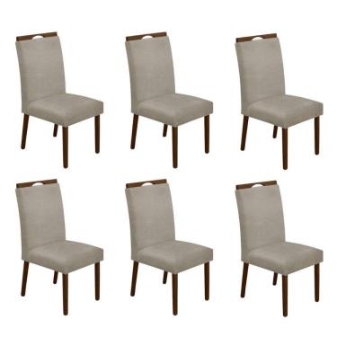 Imagem de Kit 6 Cadeiras De Jantar Madeira Maciça Em Linho Heloísa Mel;Bege Linho