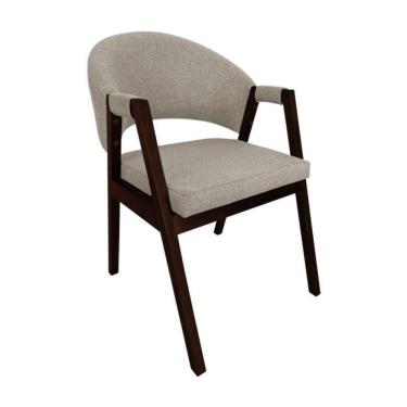 Imagem de Cadeira De Jantar Madeira Maciça Helen Premium Impermeável Castanho Bege Linho