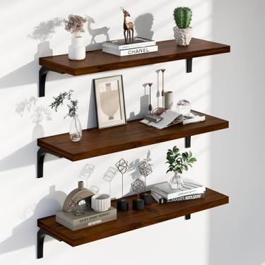 Imagem de TEDIDUWA Prateleiras flutuantes de madeira rústica, 30 x 91 cm, pacote com 3 – Prateleiras de parede pretas para casa de fazenda com capacidade de 45 kg, fácil instalação para sala de estar, cozinha