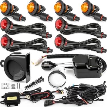 Imagem de Drieaco Kit de seta SXS UTV com interruptor de seta de coluna e chicote de fiação de buzina e extensão, Plug and Play, kit legal universal Blinker Street adequado para Polaris Ranger Can-Am Kawasaki